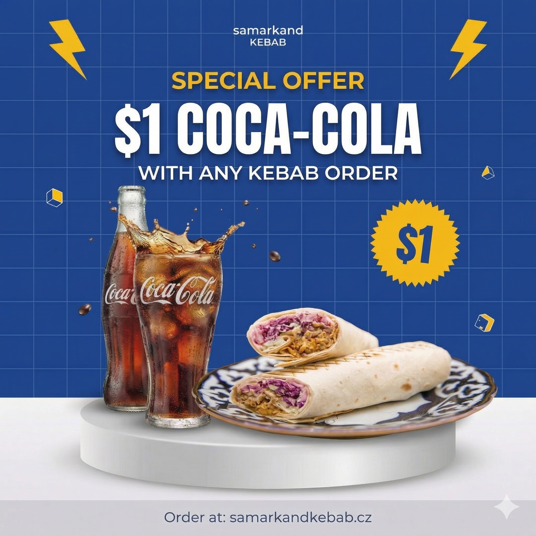 Samarkand Kebab — $1 Coca-Cola with any kebab order