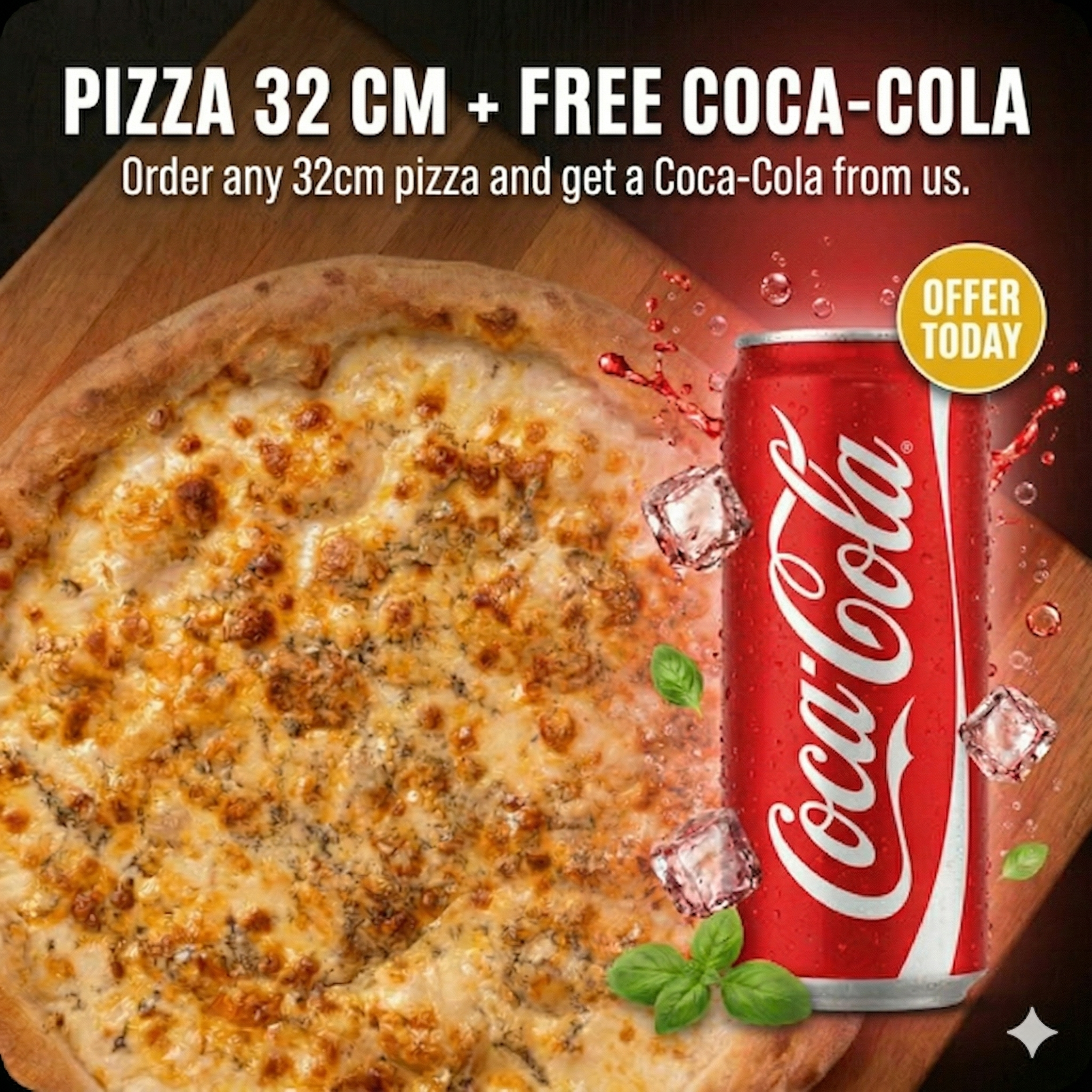 Pizza 32cm + free Coca-Cola combo offer